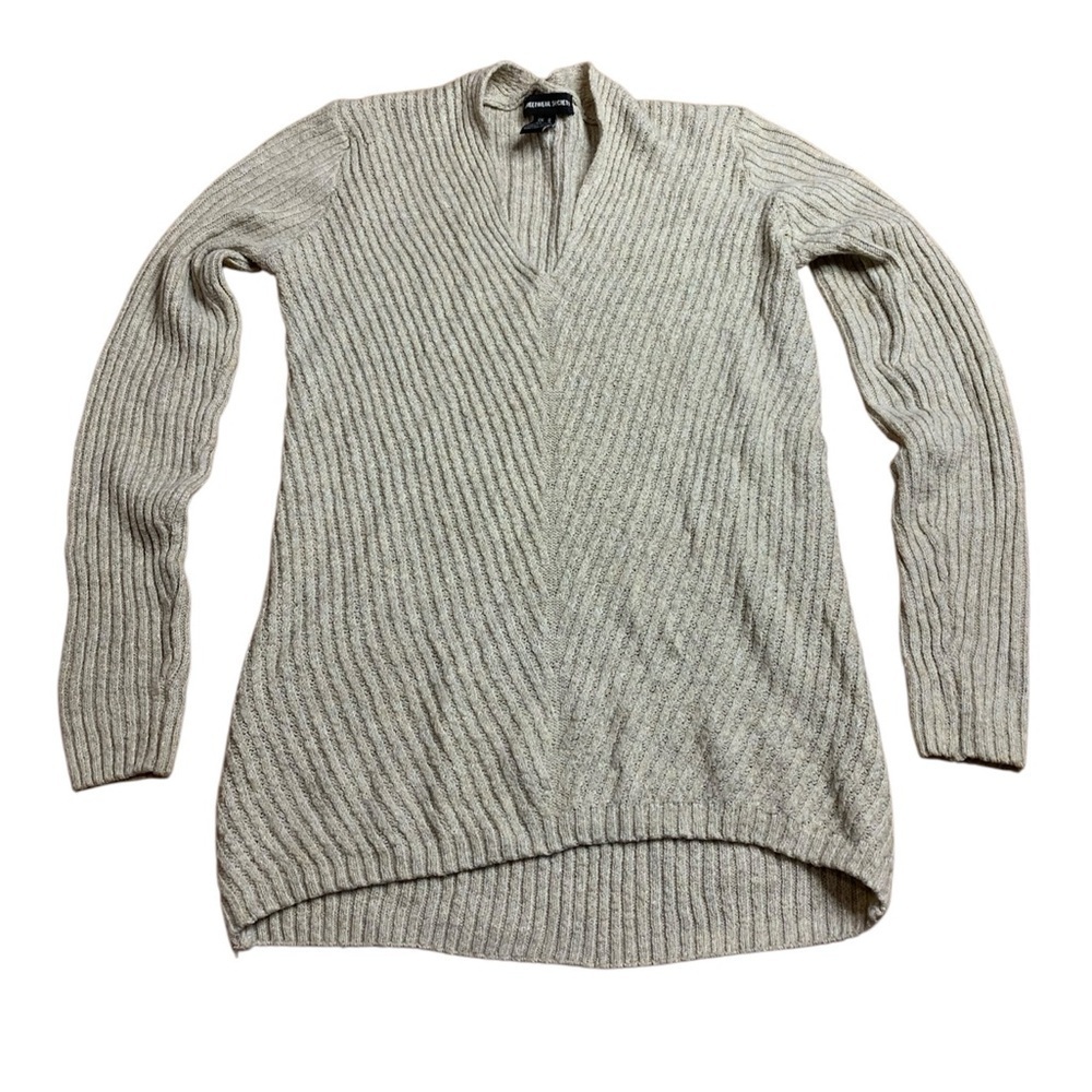 Streetwear Society Beige Ribbed V-Neck Sweater - Size Small - Cozy Knit